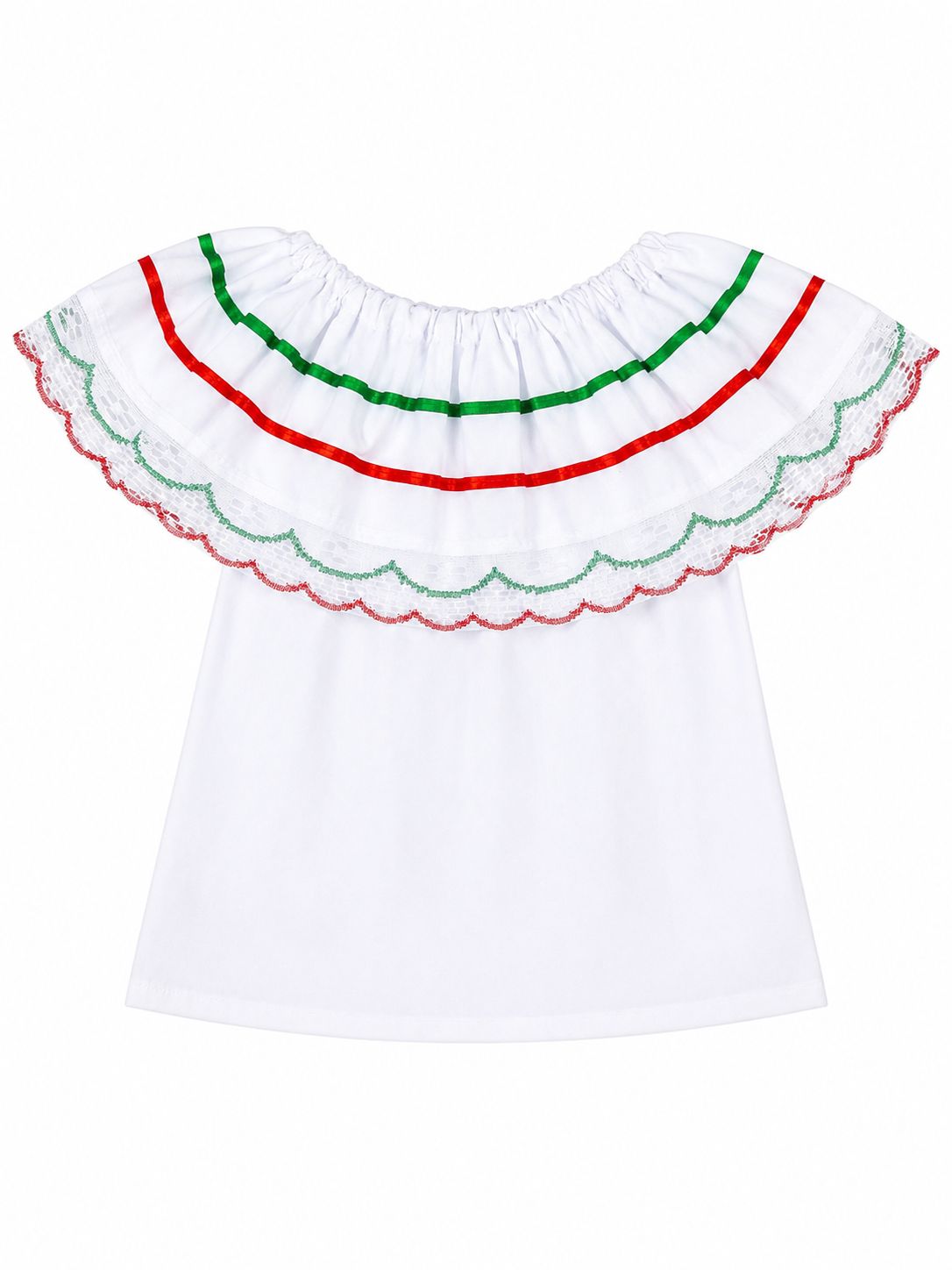 Blusa patrio infantil blanca con encaje 🇲🇽✨