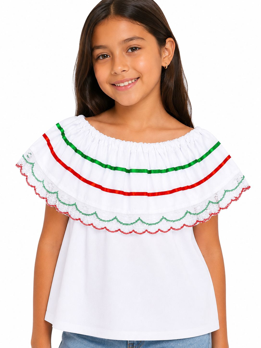 Blusa patrio infantil blanca con encaje 🇲🇽✨