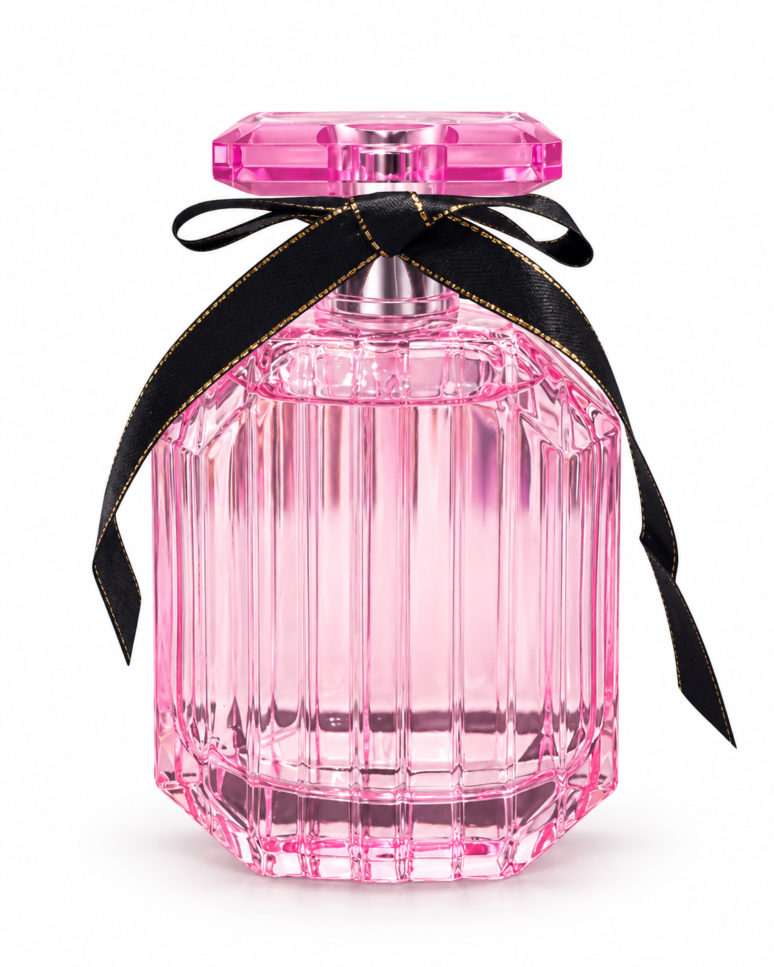 Perfume dama con frasco rosa y moño decorativo