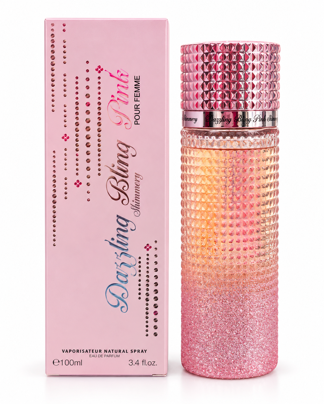 Perfume para Dama "Dazzling Pink" – Colonia Corporal en Frasco Decorativo con Relieve y Acabado Rosa Brillantinado