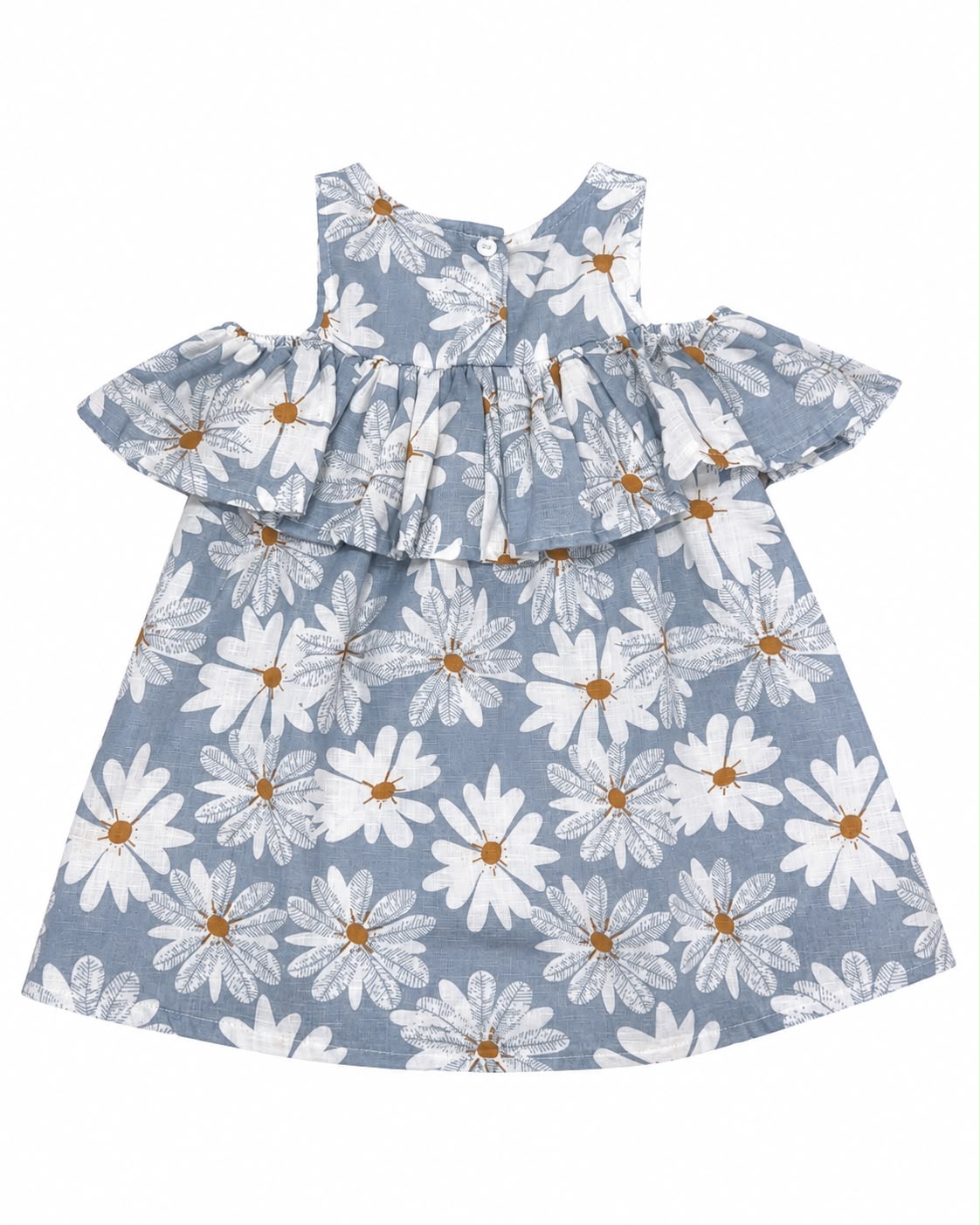 Vestido niña meses azul con estampado de margaritas