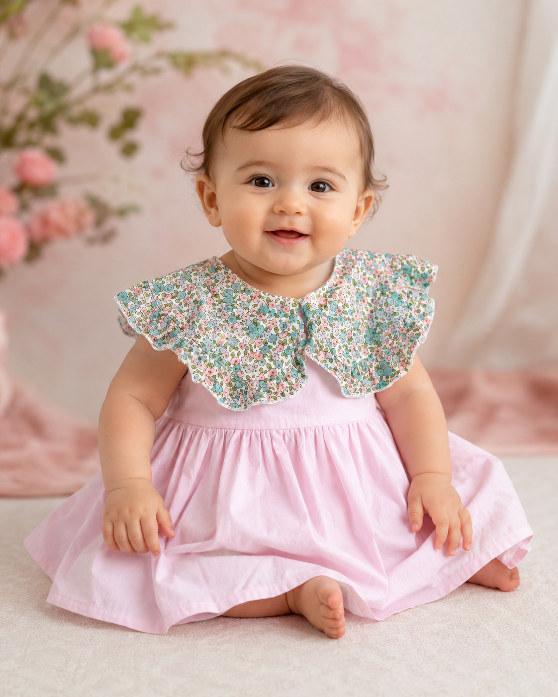 Vestido niña meses con cuello floral amplio