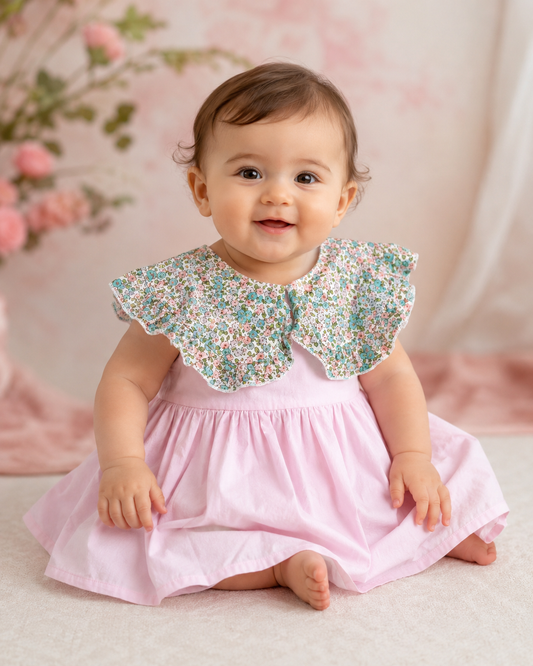 Vestido niña meses con cuello floral amplio