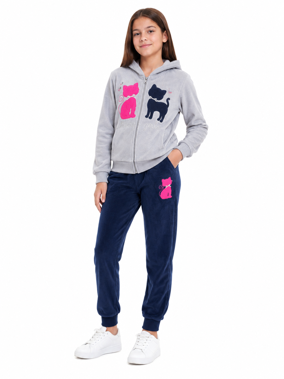 Set niña deportivo gris y azul marino 🩷🐱