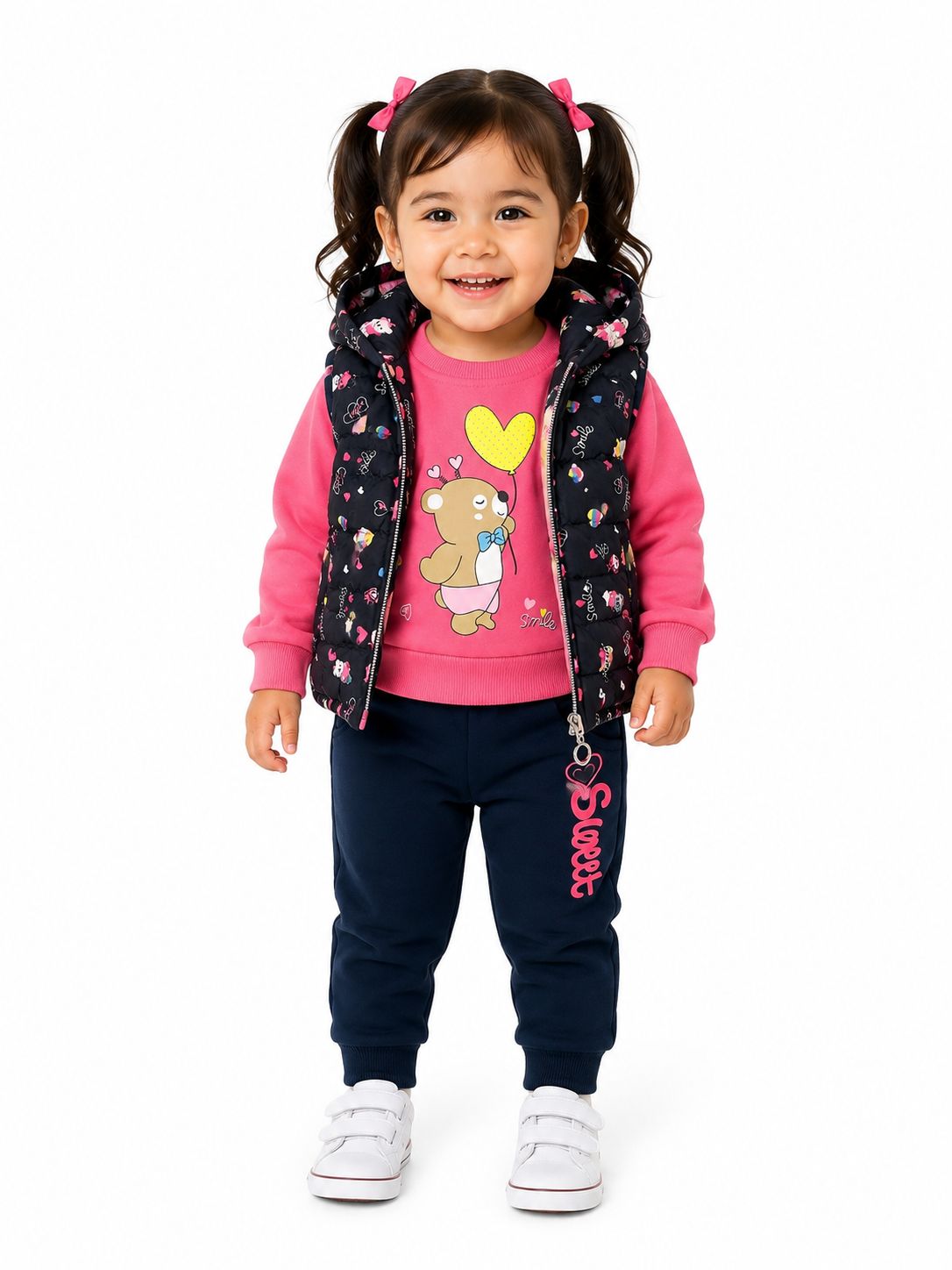 Set niña 3 piezas rosa con azul marino