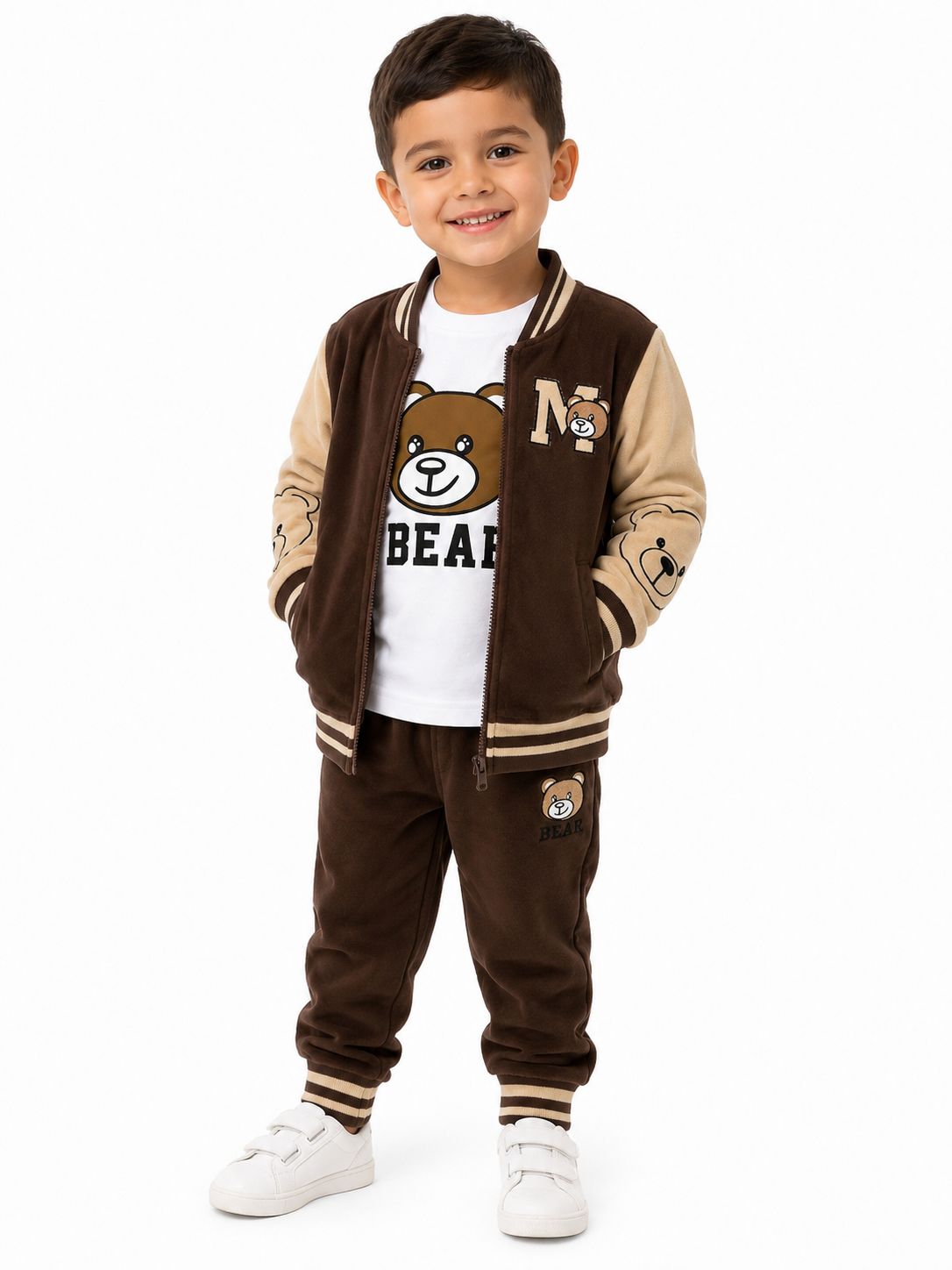Set niño 3 piezas café con diseño de osito