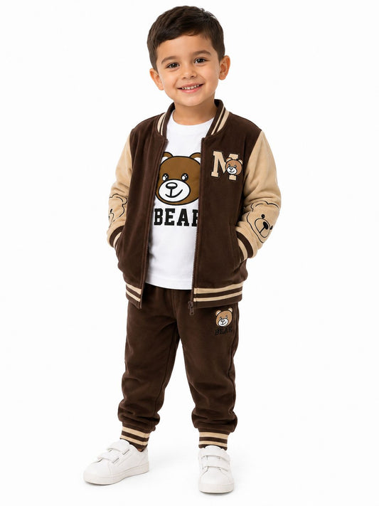 Set niño 3 piezas café con diseño de osito