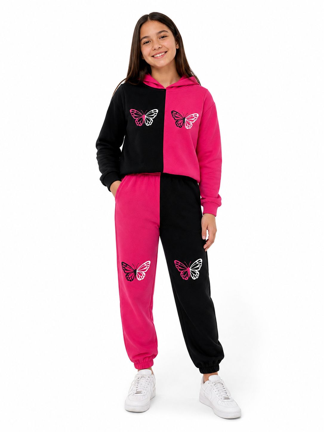 Set niña 3 piezas rosa y negro con mariposas