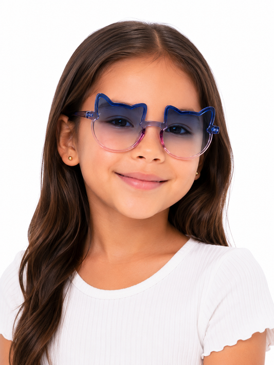 Lentes niña con diseño de gatito degradado azul y rosa