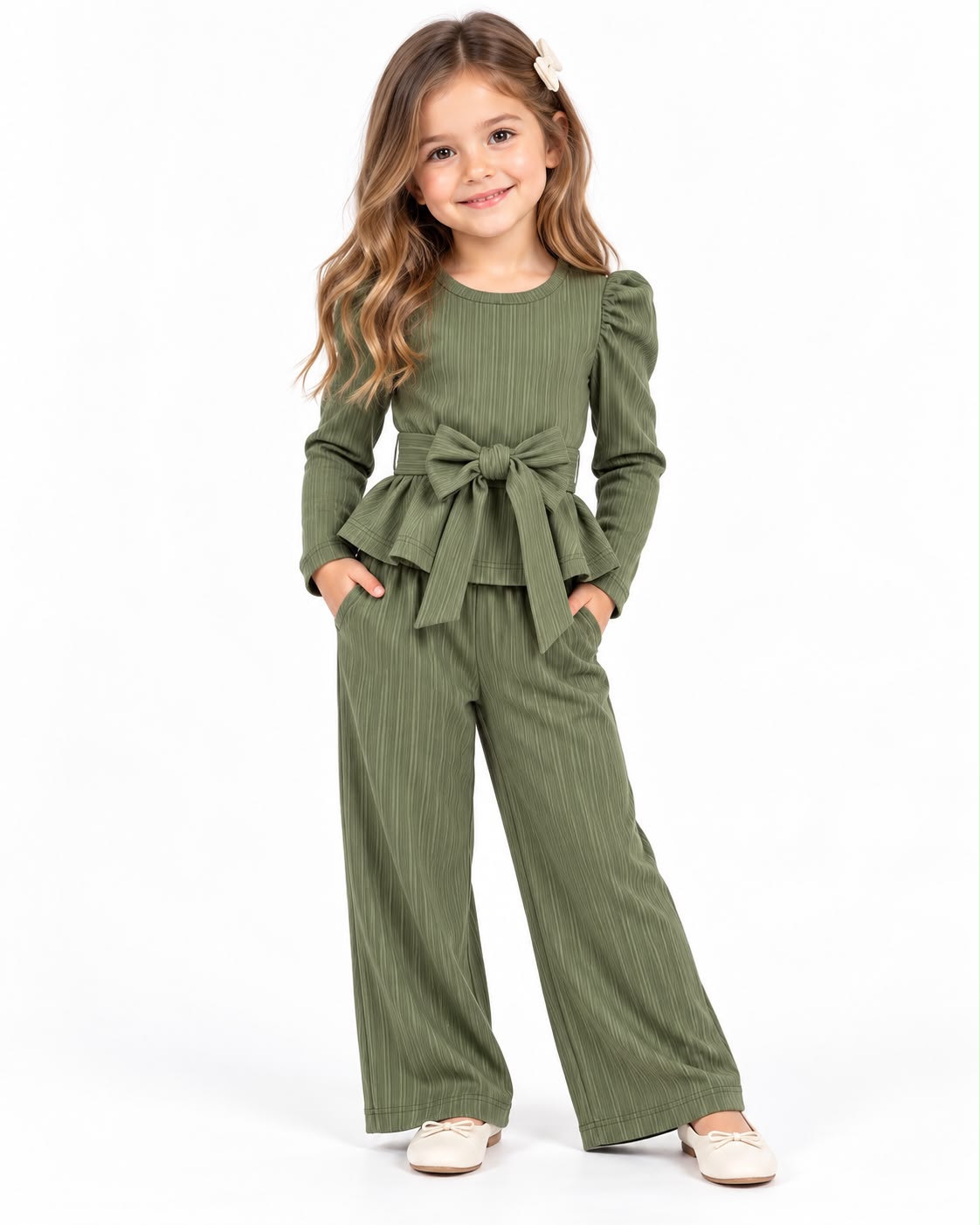 Set niña de blusa con moño y pantalón de pierna ancha 🎀