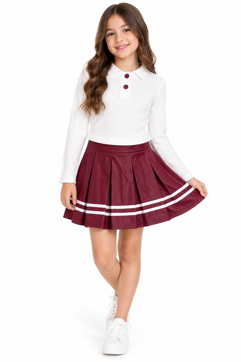 Set niña de blusa tipo polo y falda plisada 🎀
