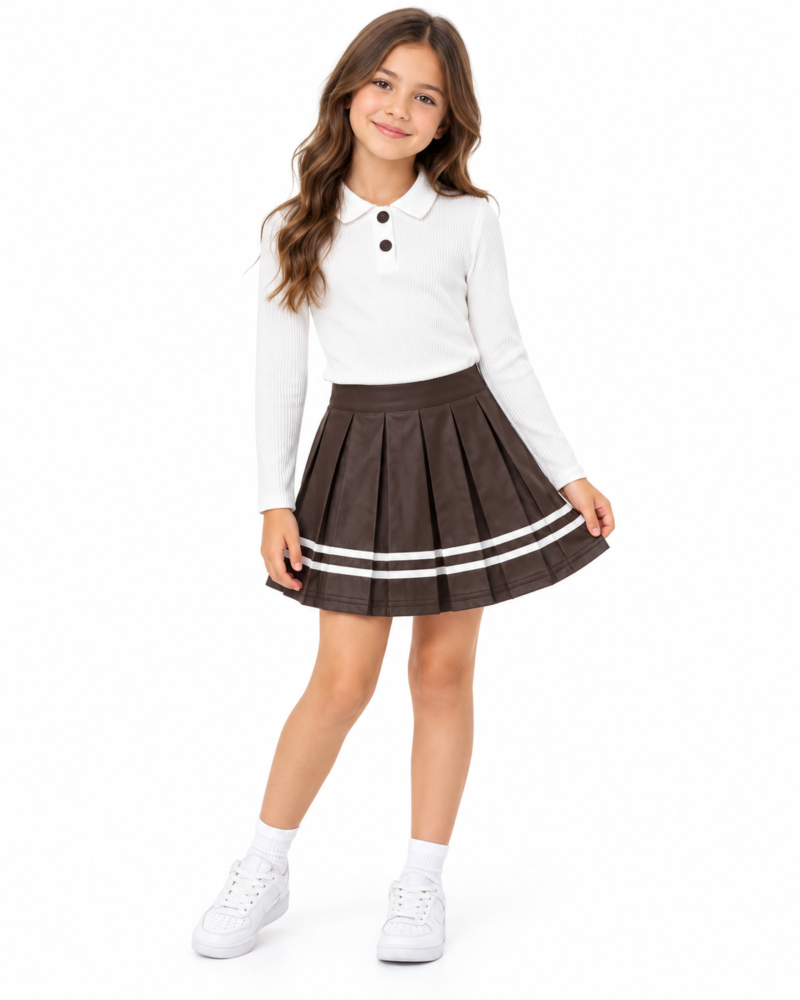 Set niña de blusa tipo polo y falda plisada 🎀