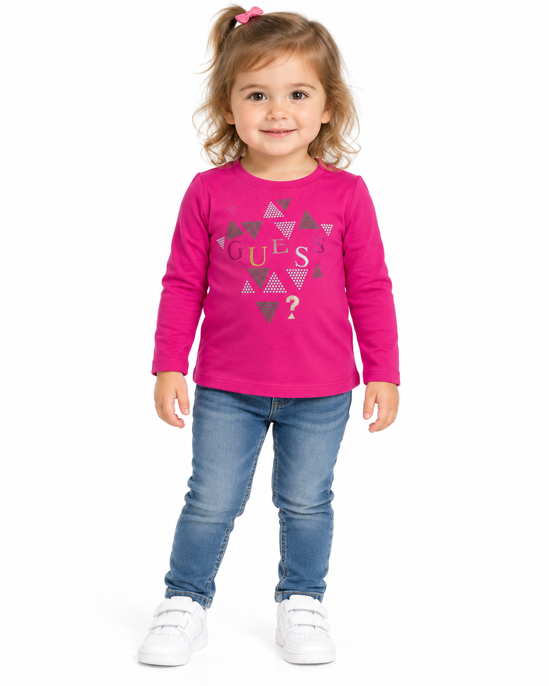 Blusa niña de manga larga estampada con aplicaciones brillantes