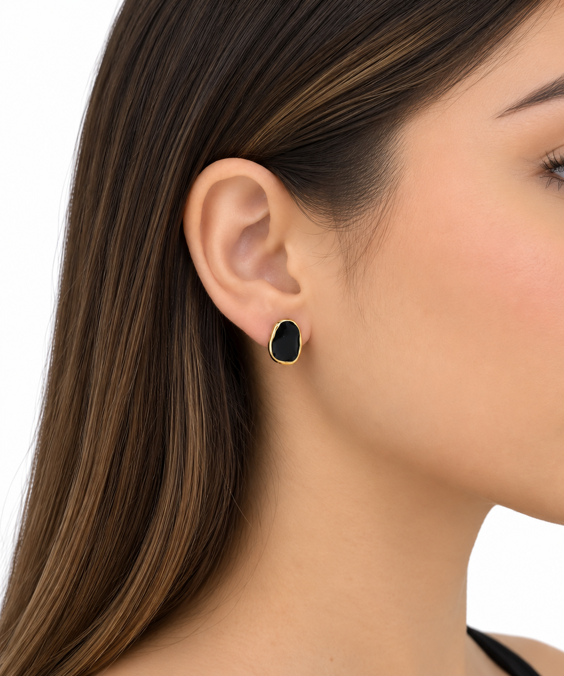 🖤 Aretes dama Negros con Borde Dorado