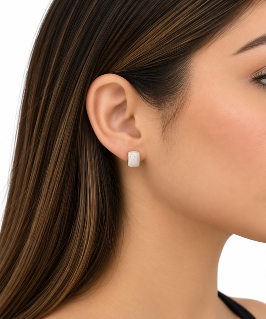 🤍 Aretes dama Rectangulares Aperlados