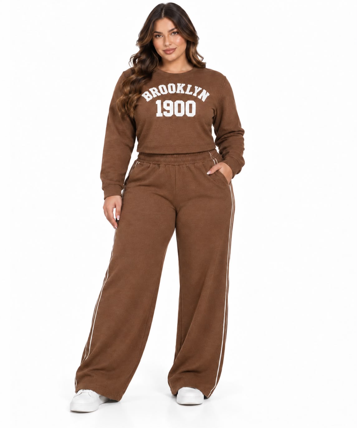 Set dama de dos piezas con pantalón de pierna ancha y franjas laterales 🤎