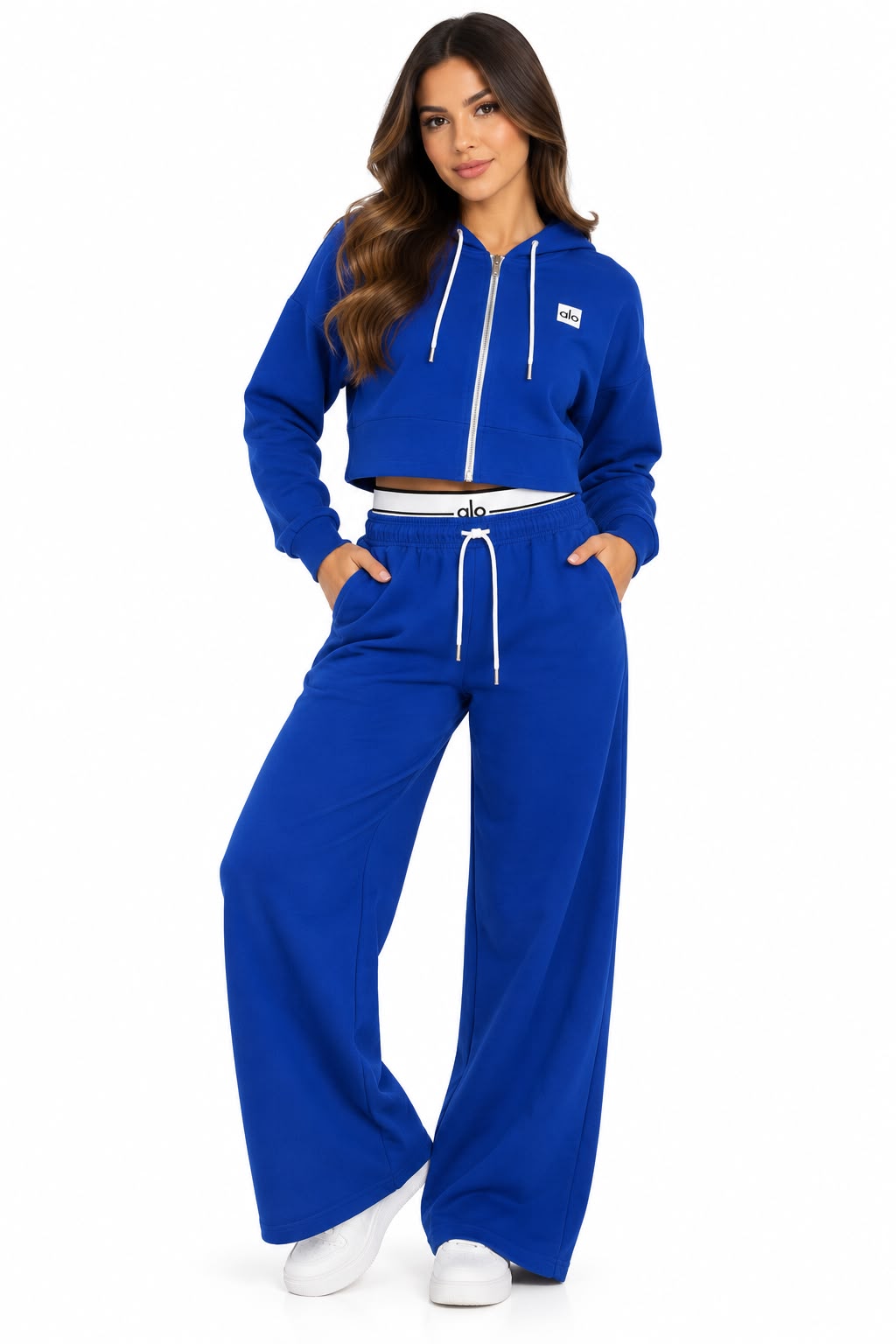 Set dama de dos piezas con pants de pierna ancha y sudadera con cierre 💙✨