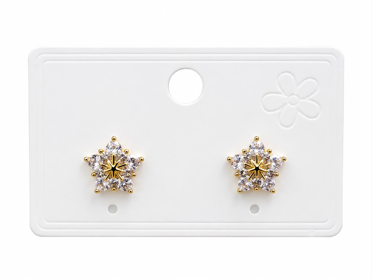 Aretes Dama Flor Dorada con Cristales ✨🌼