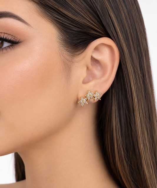 Aretes Dama Trío Floral con Cristales ✨🌸