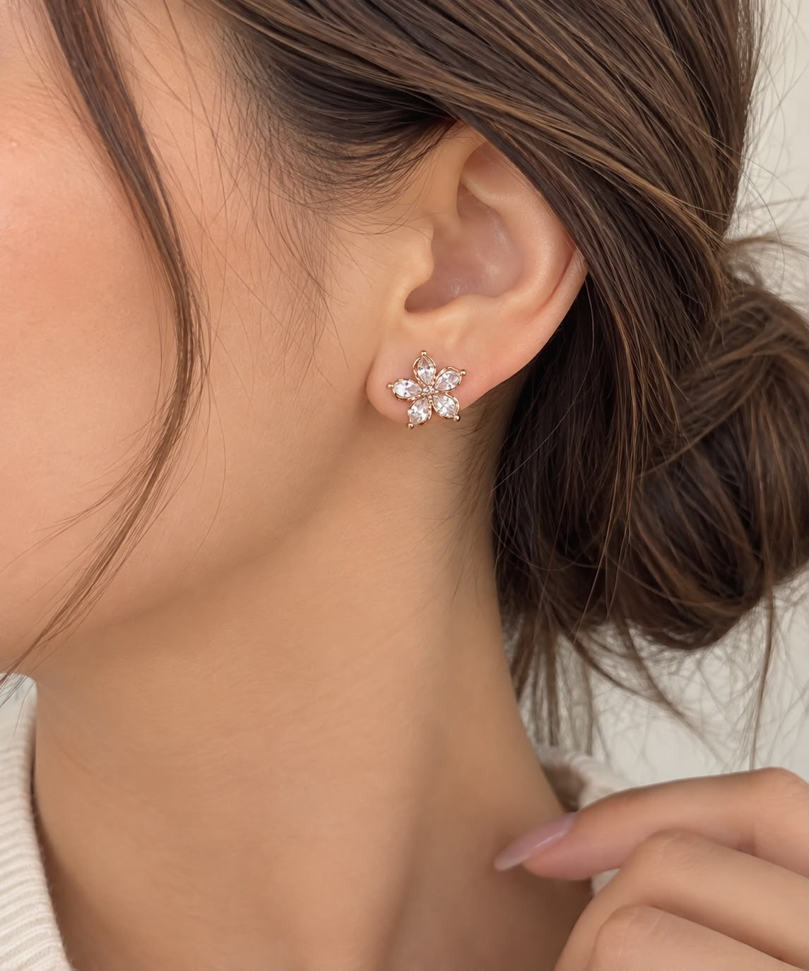 Aretes Dama Flor Cristal Rose Gold 🌸✨