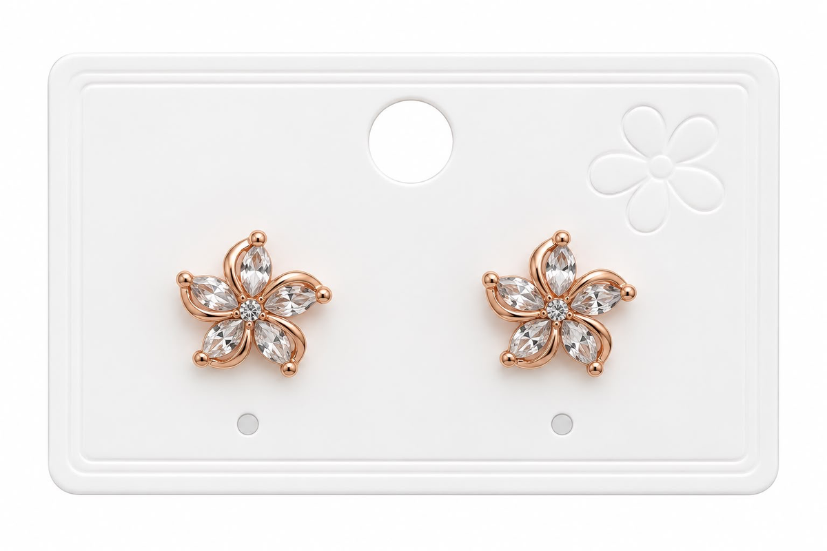 Aretes Dama Flor Cristal Rose Gold 🌸✨