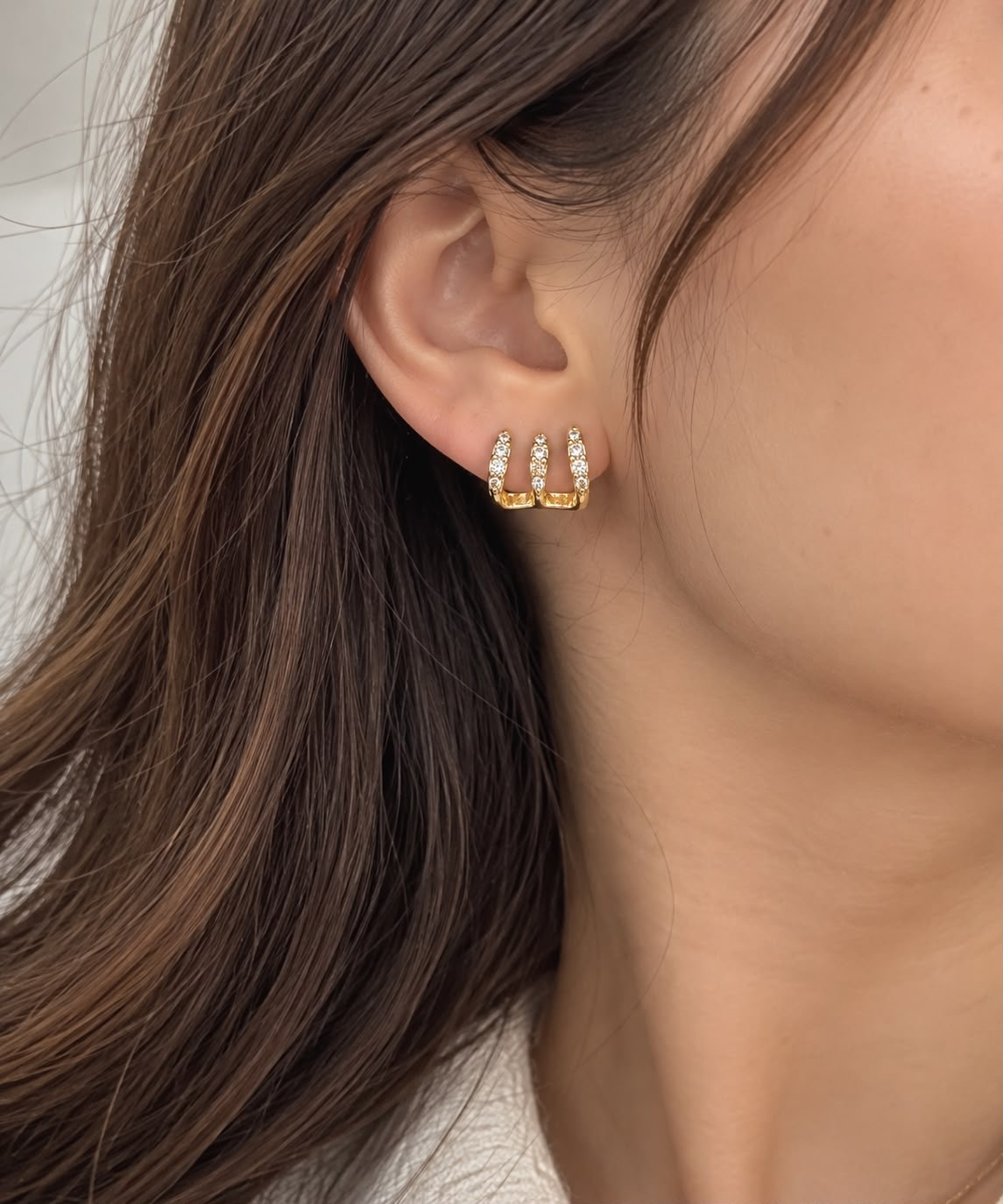 Aretes Dama Triple Aro Dorado con Cristales ✨💛