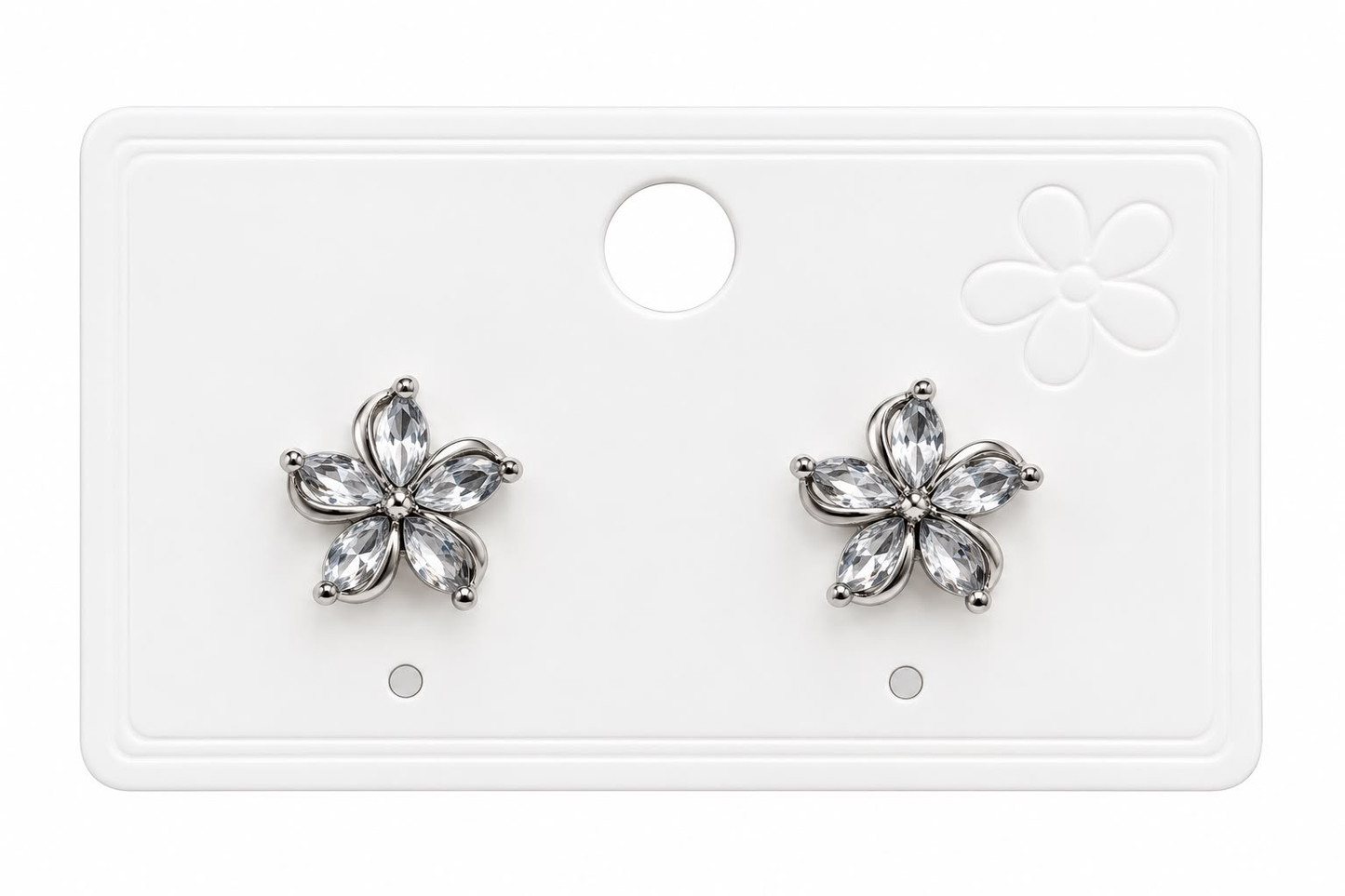 Aretes Dama Flor Plateada con Cristales ✨🌸