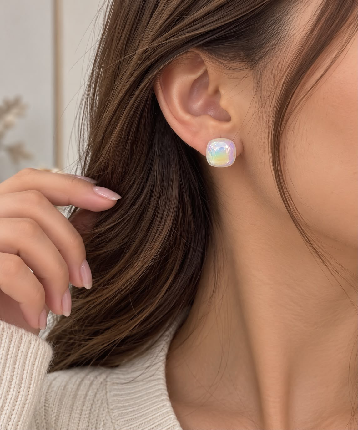 Aretes Dama Cuadrados Tornasol ✨🌈