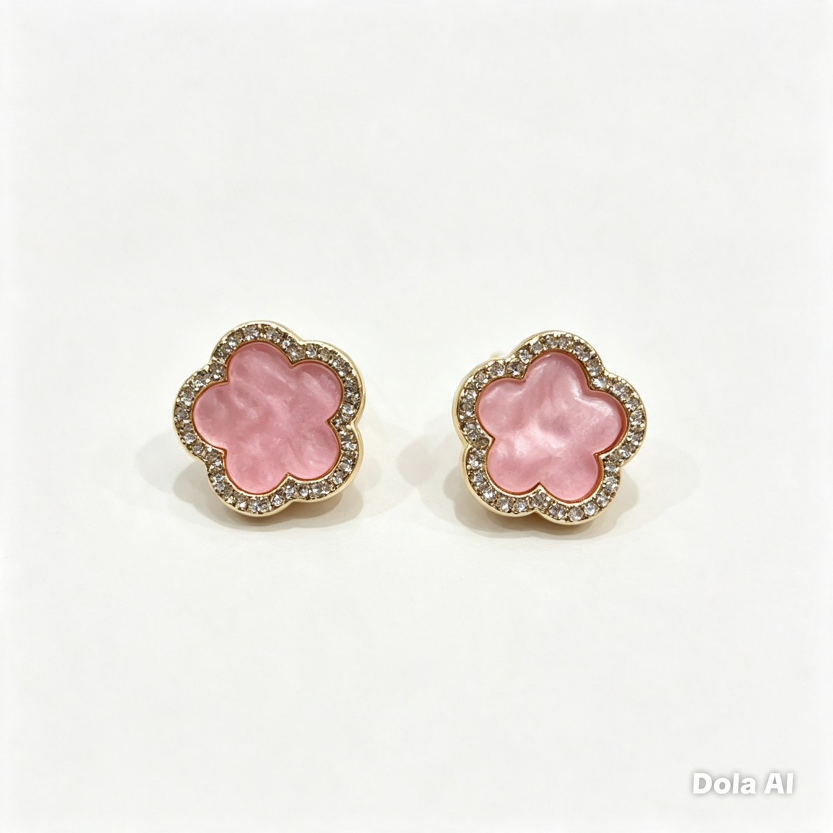 Aretes Dama Flor Rosa Aperlada con Cristales 🌸✨