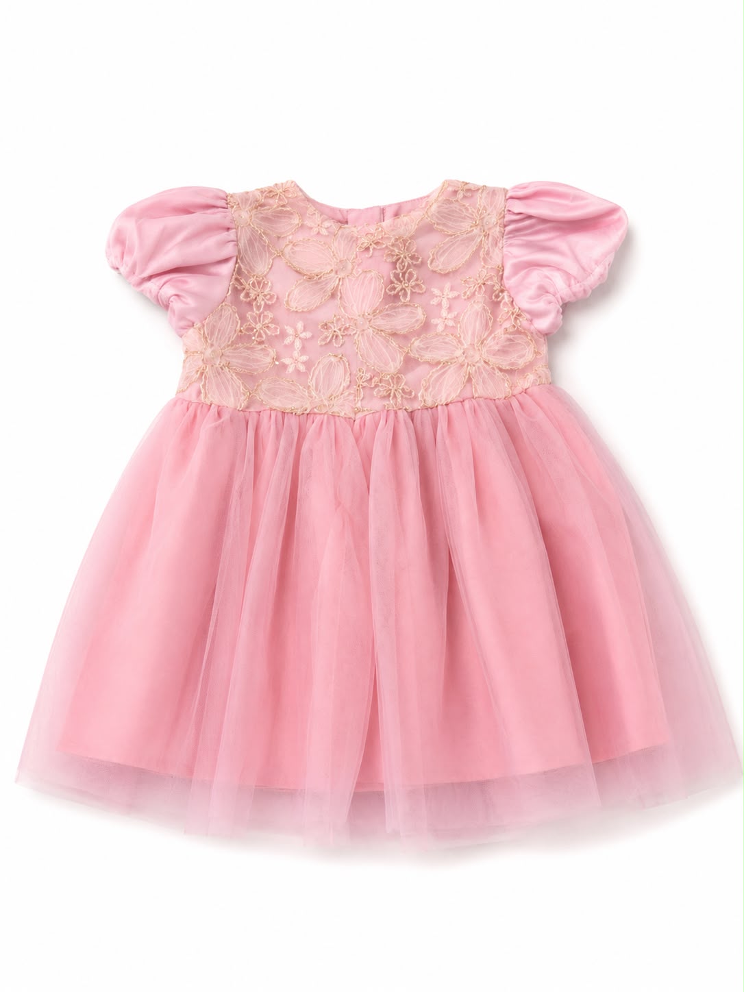Vestido niña meses de tul con flores bordadas rosa