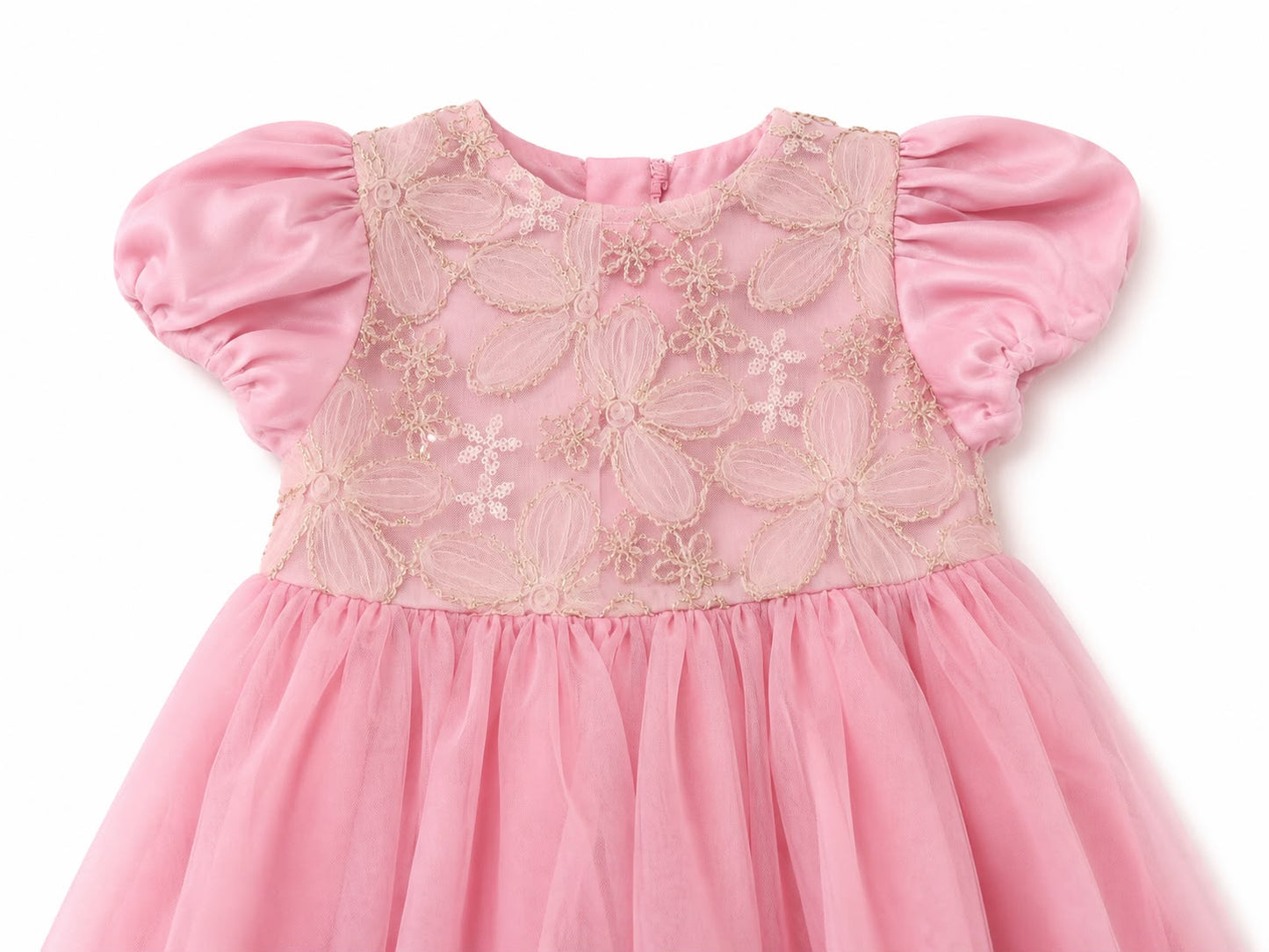 Vestido niña meses de tul con flores bordadas rosa