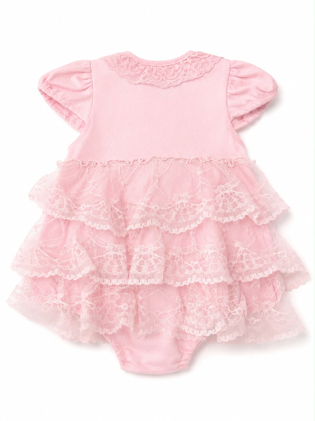Vestido niña con encaje y moño rosa