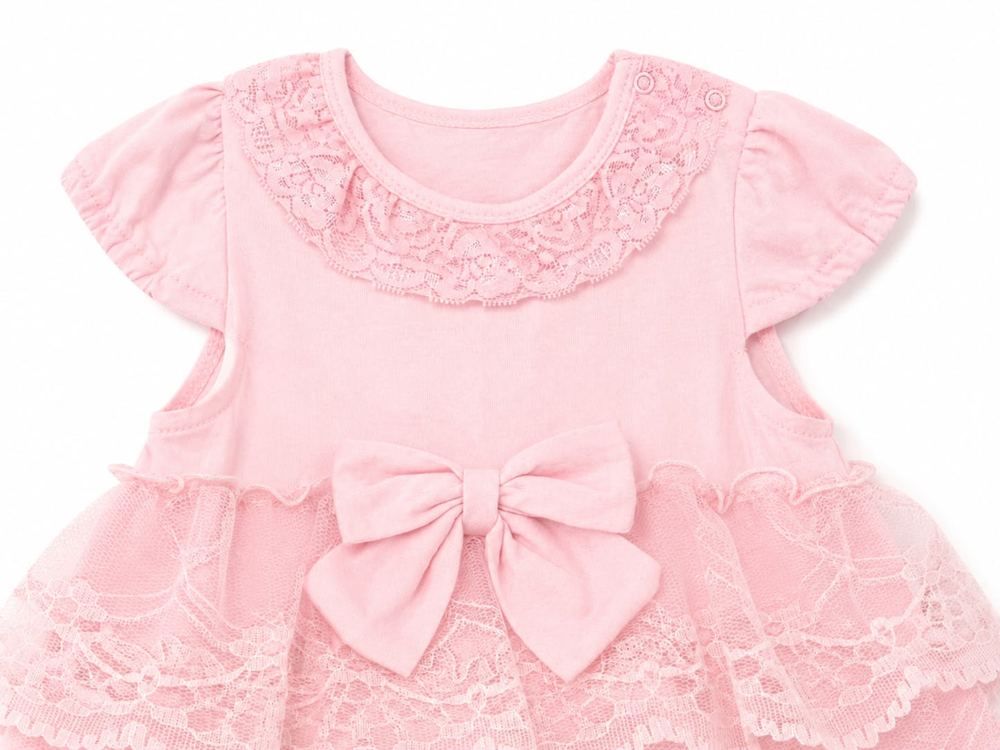 Vestido niña con encaje y moño rosa