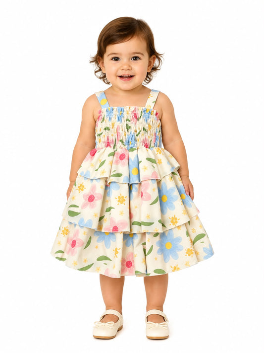 Vestido niña estampado floral con Olanes