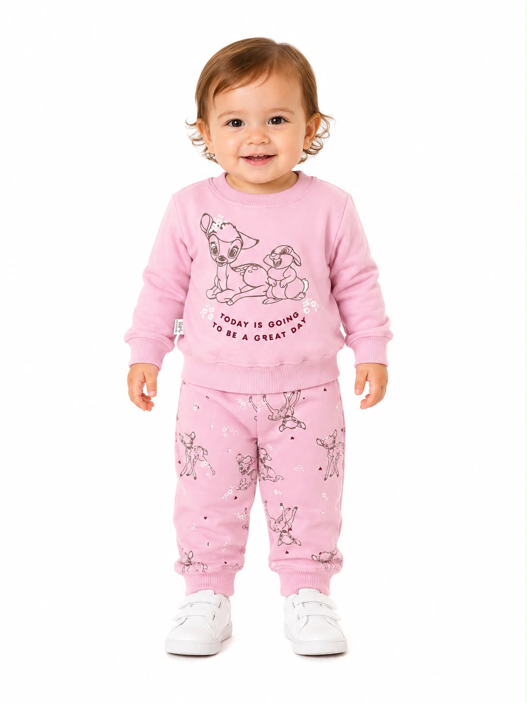 Set niña sudadera y pantalón estampado rosa