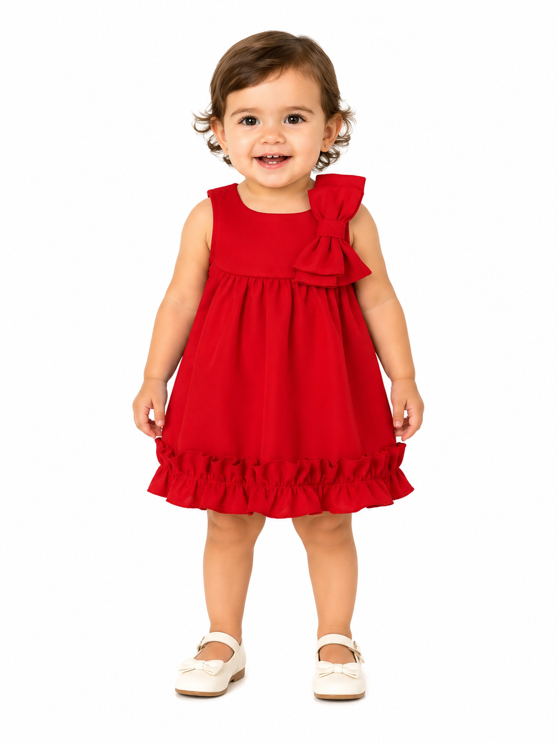 Vestido niña con moño decorativo rojo
