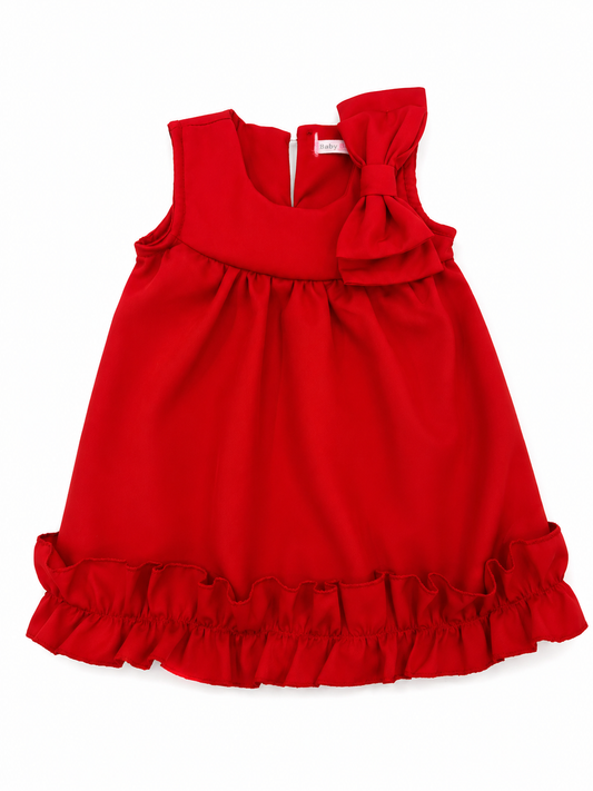 Vestido niña con moño decorativo rojo