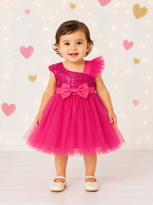 Vestido niña de tul con lentejuelas fucsia