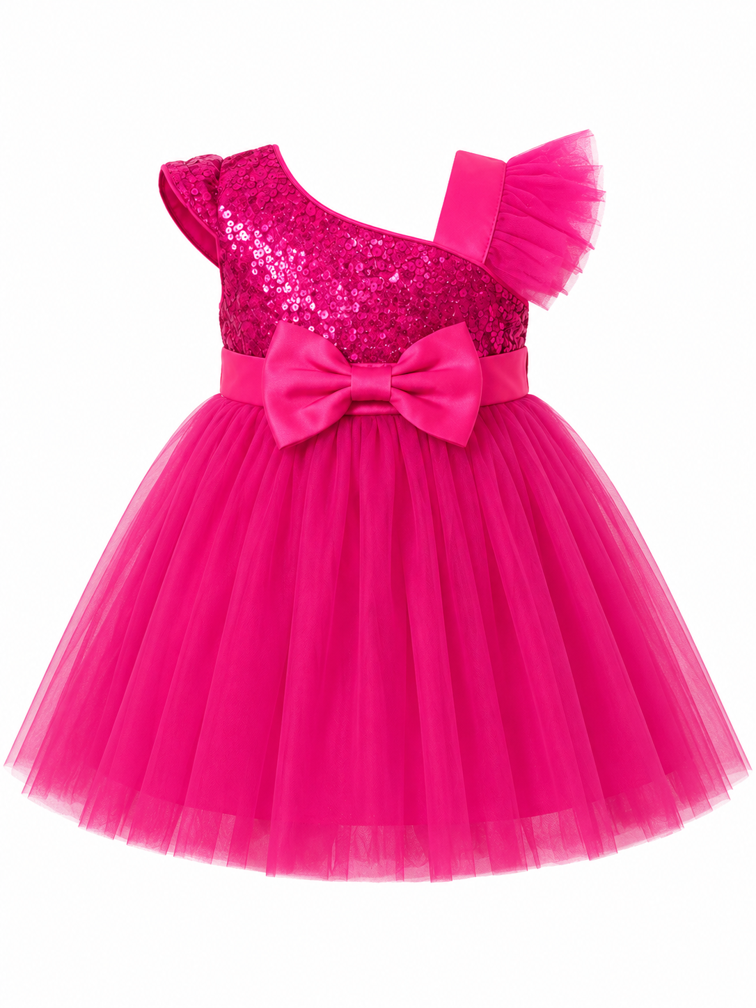 Vestido niña de tul con lentejuelas fucsia