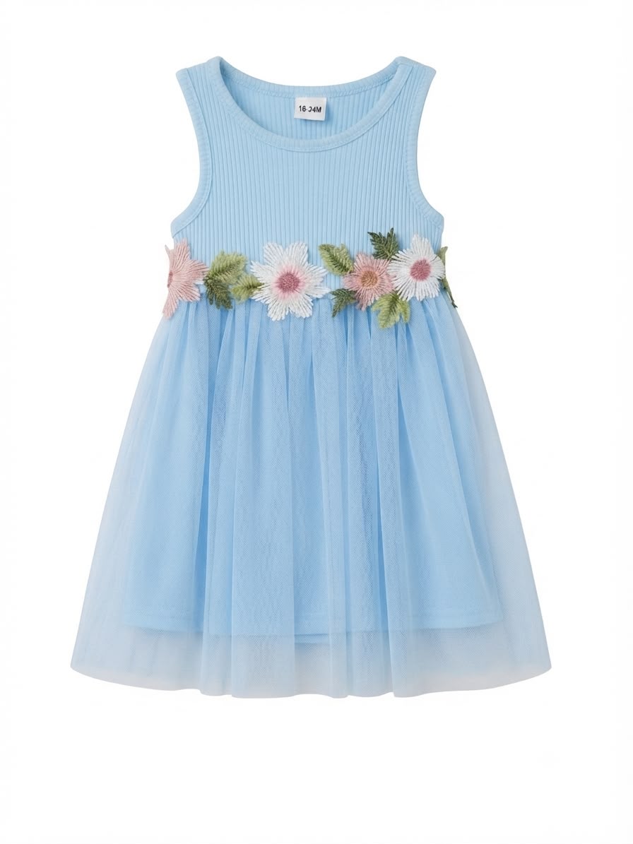 Vestido niña con bolero y falda azul tul floral