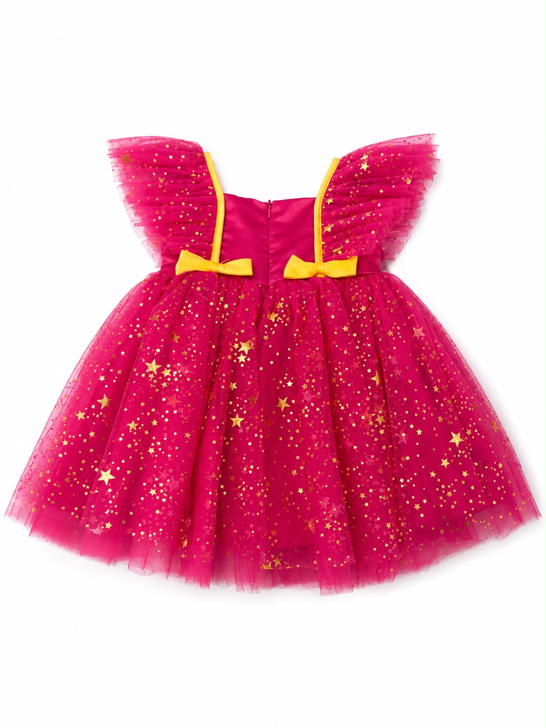 Vestido niña fucsia con tul y detalles dorados