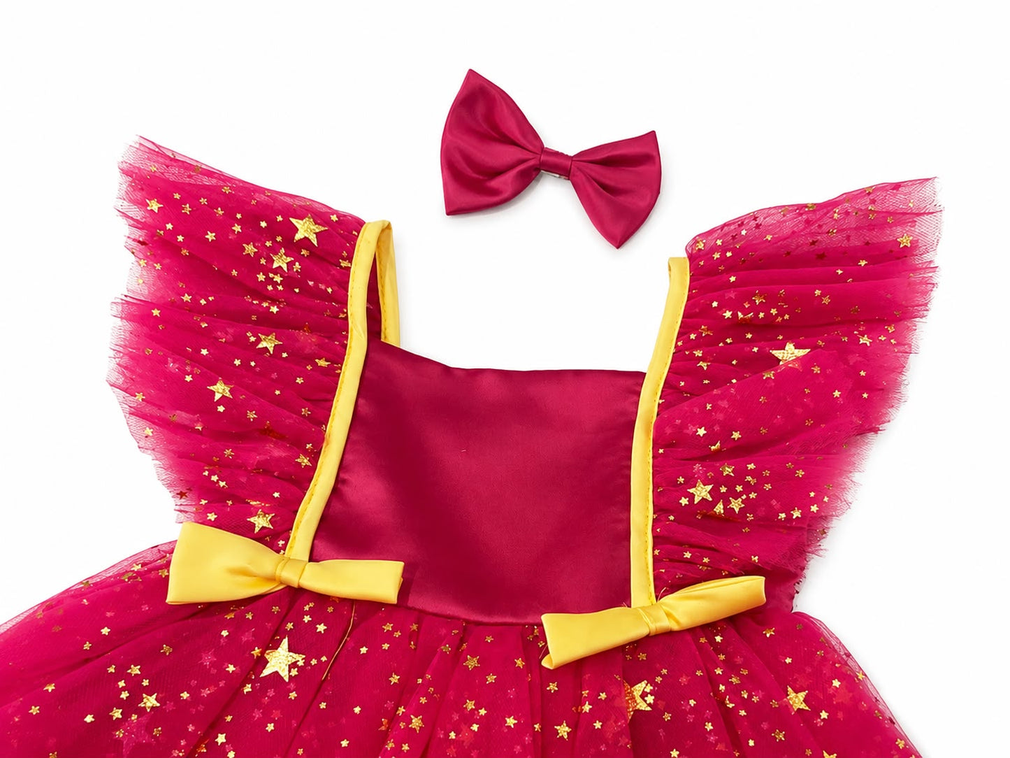Vestido niña fucsia con tul y detalles dorados