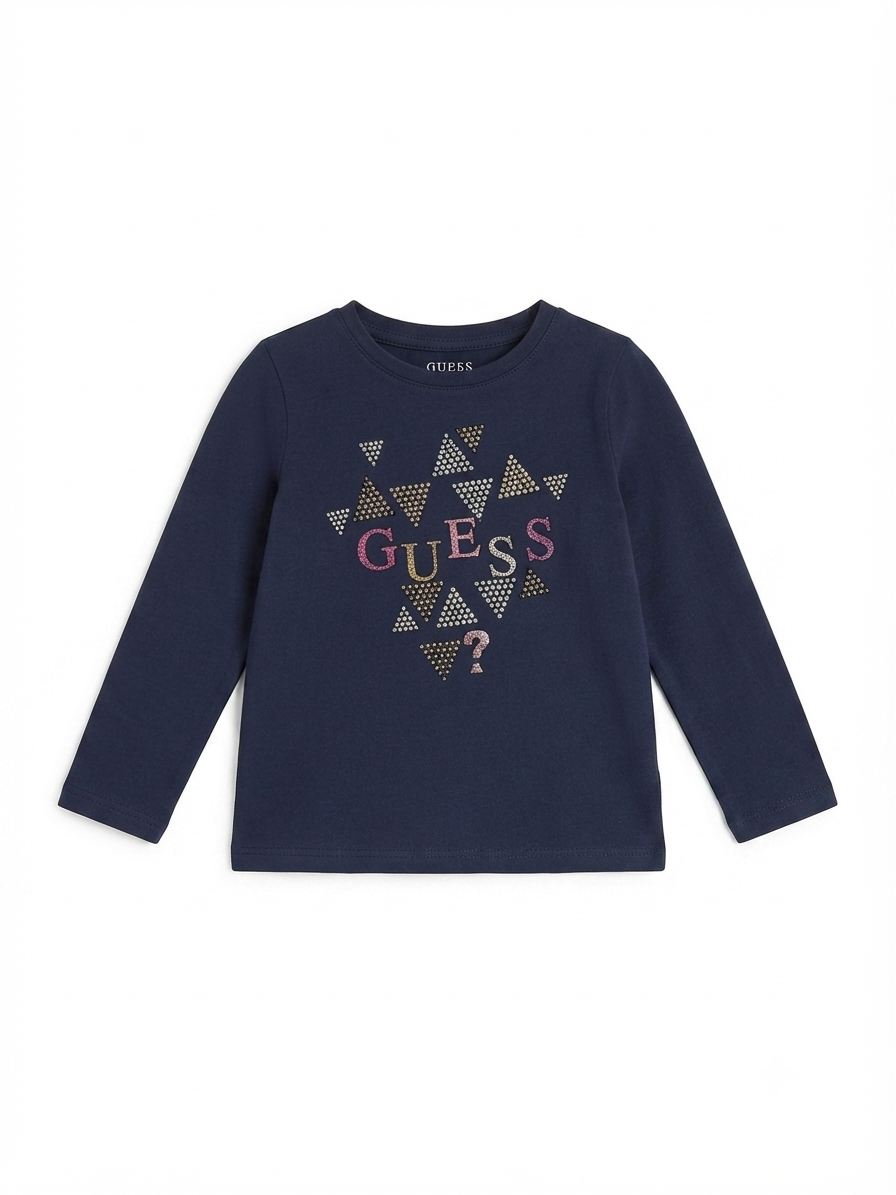 Blusa niña de manga larga estampada con aplicaciones brillantes