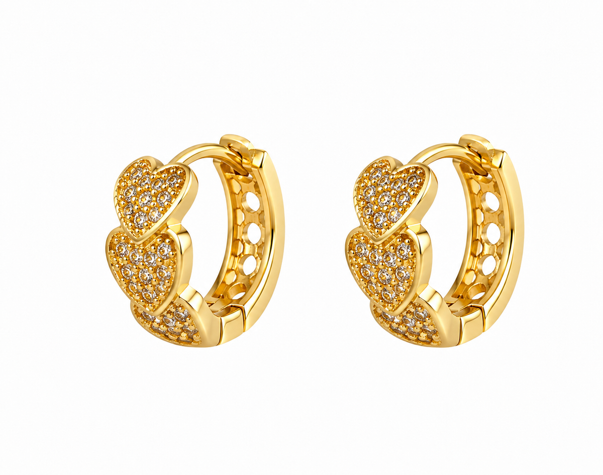 Aretes dama aro de corazones con brillo ✨