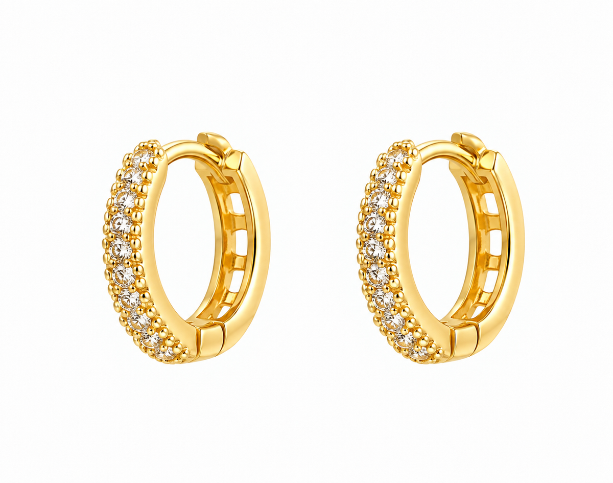 Aretes dama aro dorado con línea de brillo ✨