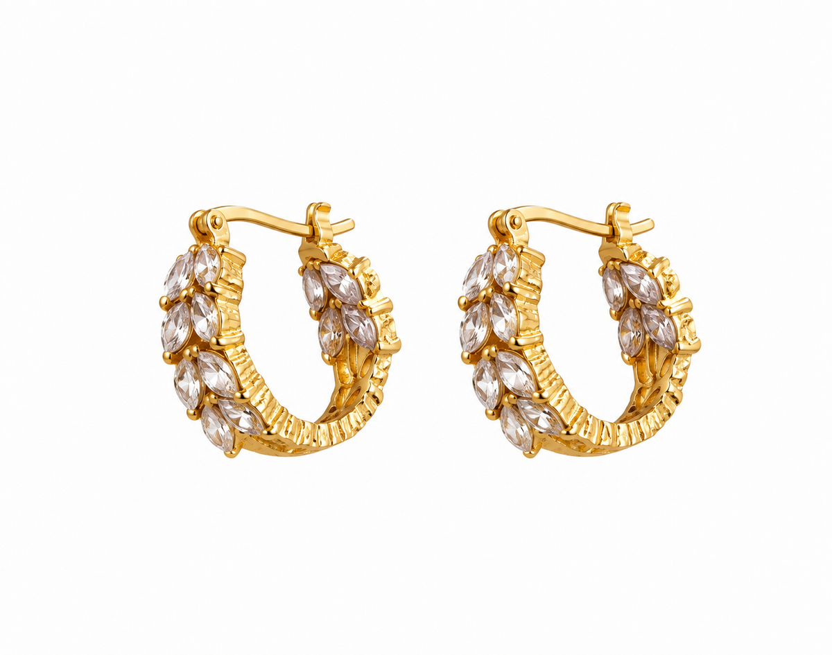 Aretes dama aro dorado con cristales tipo hoja ✨