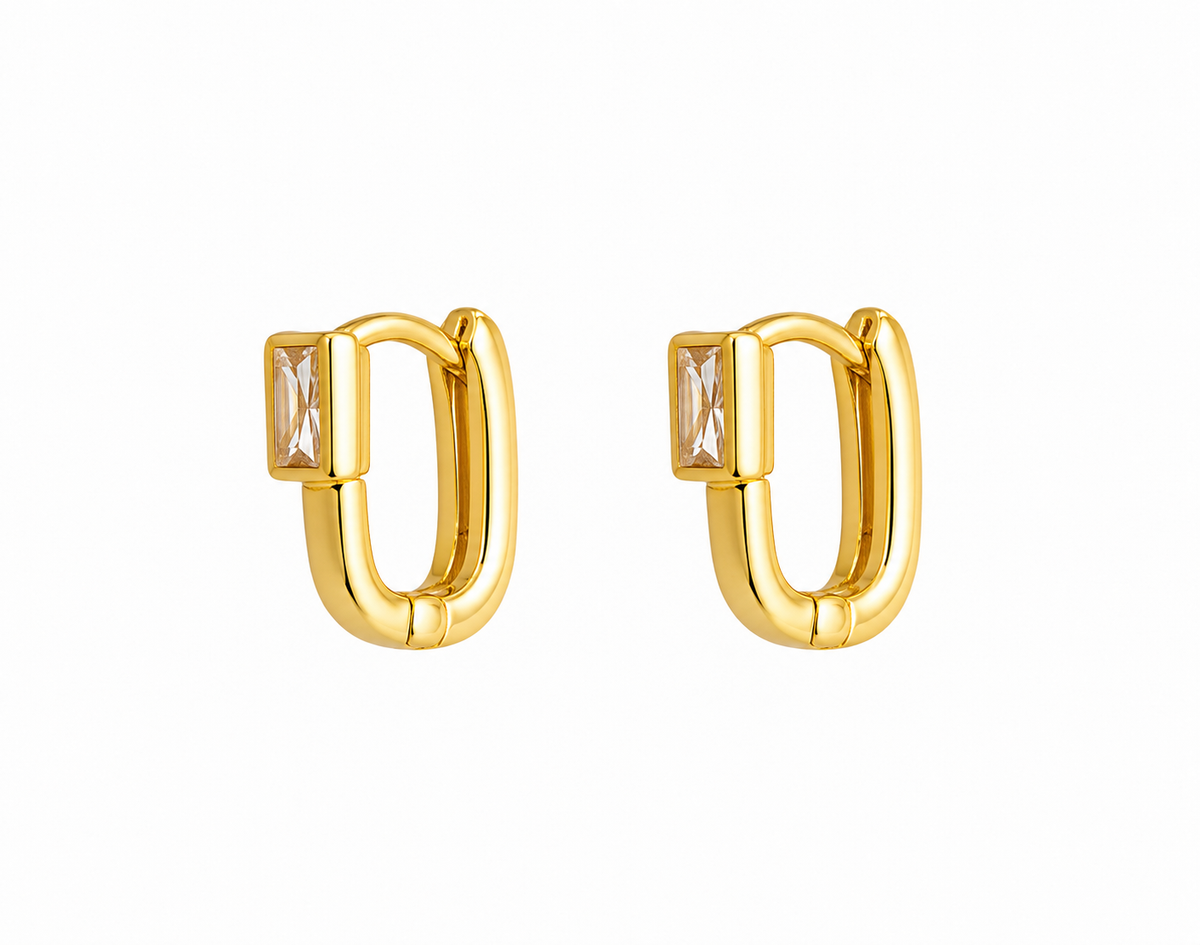 Aretes dama aro geométrico dorado con cristal ✨