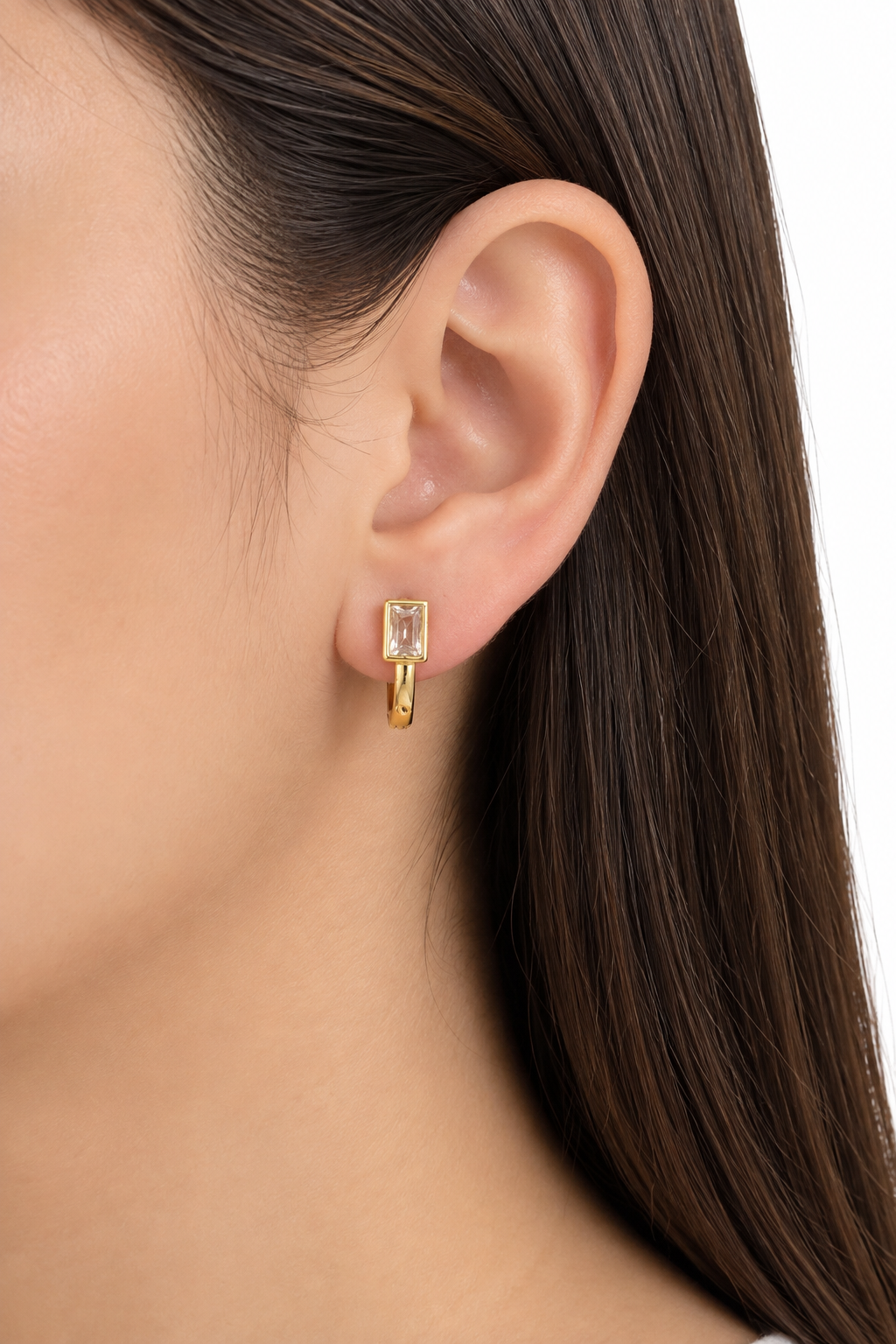 Aretes dama aro geométrico dorado con cristal ✨