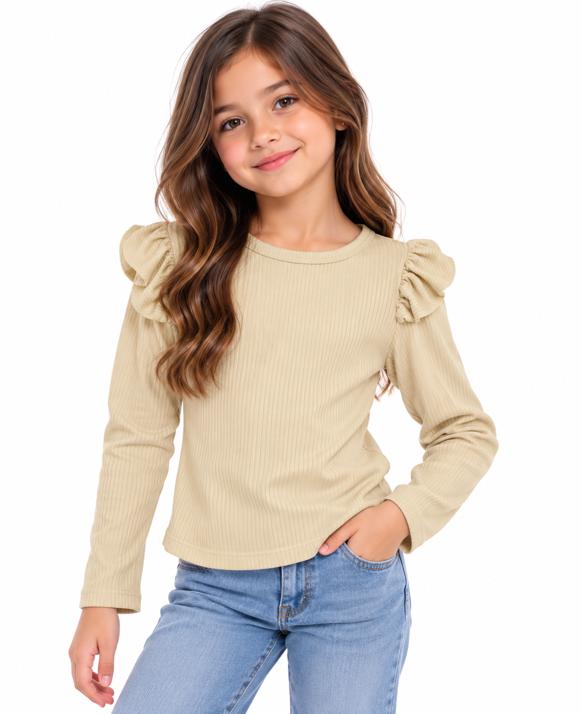 Blusa niña con olanes en hombros