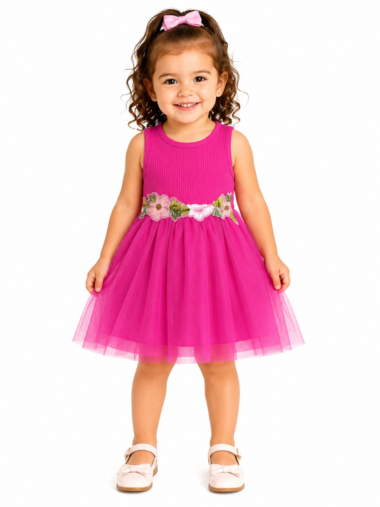 Vestido niña de tul con flores bordadas